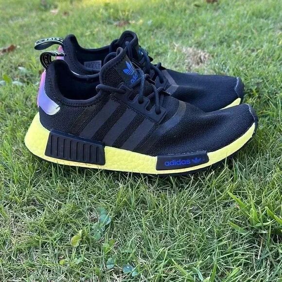 Adidas NMD R1 Core Black Pulse Yellow Blue Boost Shoes - Picture 5 of 11